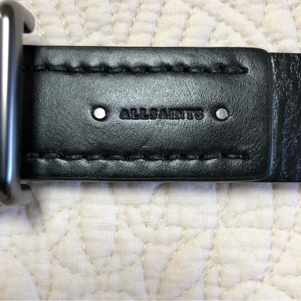 ALL SAINTS NWT Men’s Black 35 mm Flat Strap Square Buckle Leather Belt Size 42